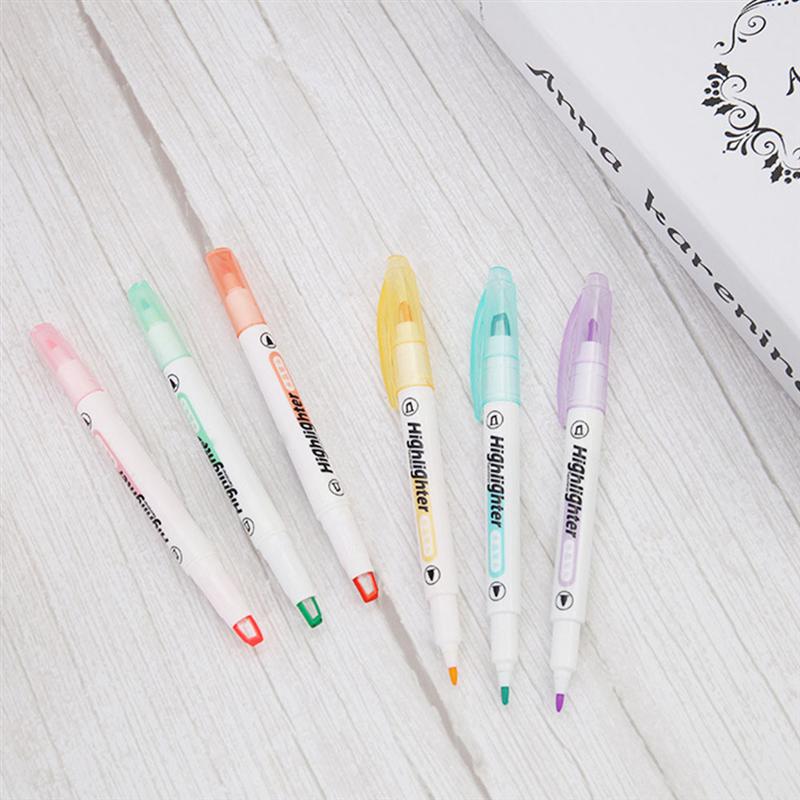 6Pcs Clear View Double Ended Marker Pen Chisel Tip and Fine Tip Highlighter Pens