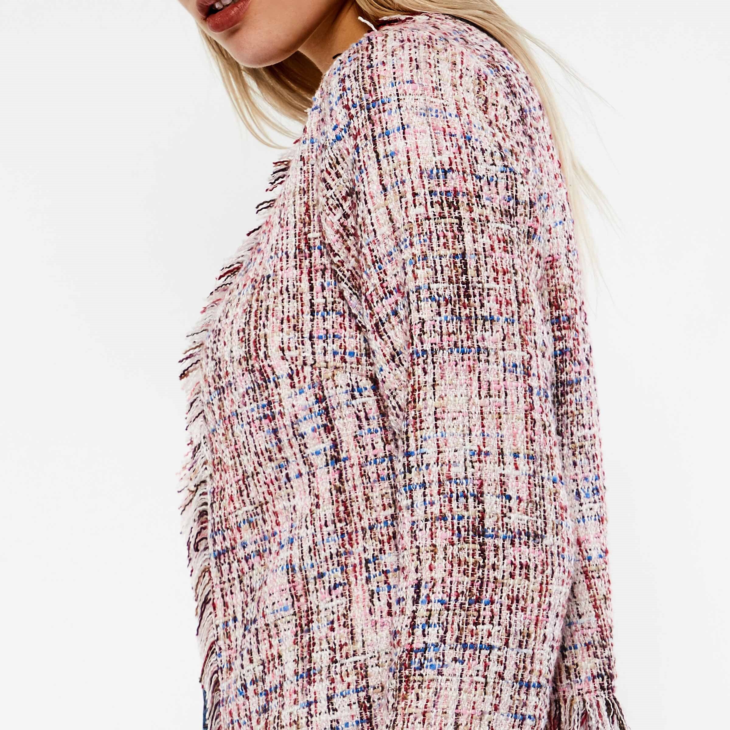 Sisjuly Women Vintage Spring Sweet Pink Tweed Jacket Coat Office Lady Work Retro Boho Tassel Slim Overcoat Short Jackets Coats