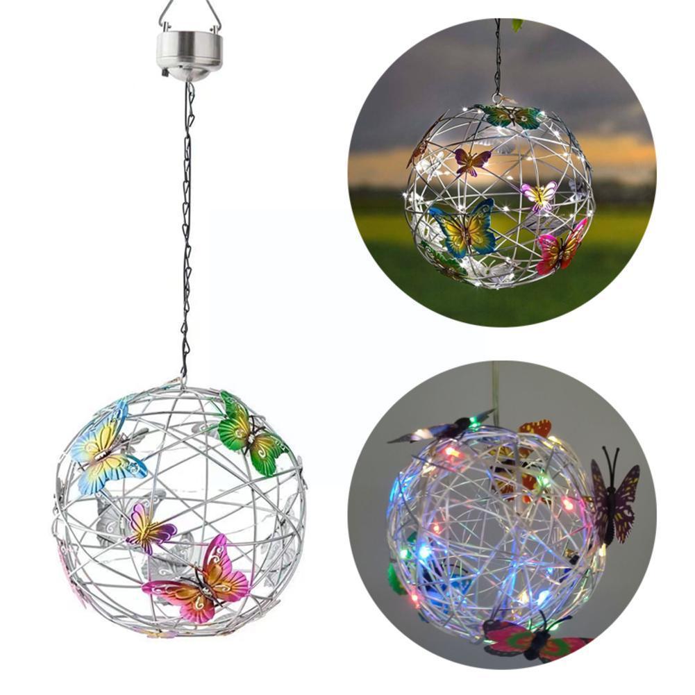 Solar Bal Licht Opknoping Mesh Orb Met Kleurrijke Vlinders Voor Tuin Outdoor Decoratieve W4f4