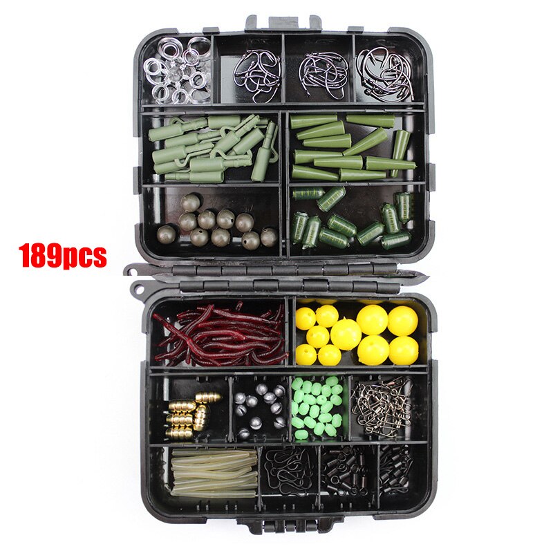 160pcs/box Fishing Accessories Kit Including Jig Hooks fishing Sinker weights fishing Swivels Snaps with fishing tackle box Fish: 189pcs