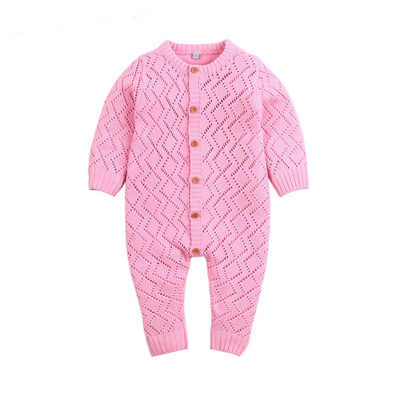 Focusnorm 0-24M Baby Meisjes Jongens Rompertjes Solid Lange Mouw Enkele Breasted Gebreide Trui Winter Outfits 4 Kleuren: Roze / 18m