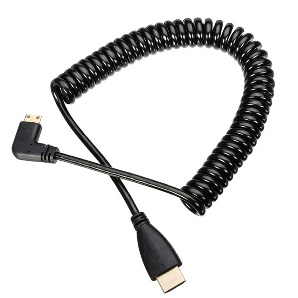Jimier CY-Cable de 90 grados con ángulo recto, Mini HDMI, compatible con macho a HDMI, Cable de resorte elástico macho de 4 pies