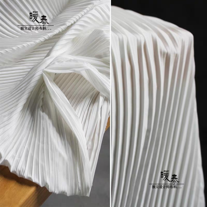 Plisseret chiffon stof hvidt stretch folder diy patchwork bazin riche tøj bukser nederdel crepe kjole stof