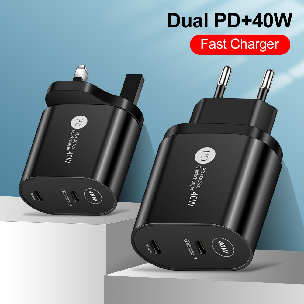 Mini chargeur USB type-c 40W Double PD PD 3.0, adaptateur rapide ue/US/royaume-uni pour téléphone iPhone 13/12 Pro Max, Huawei, Xiaomi et Samsung