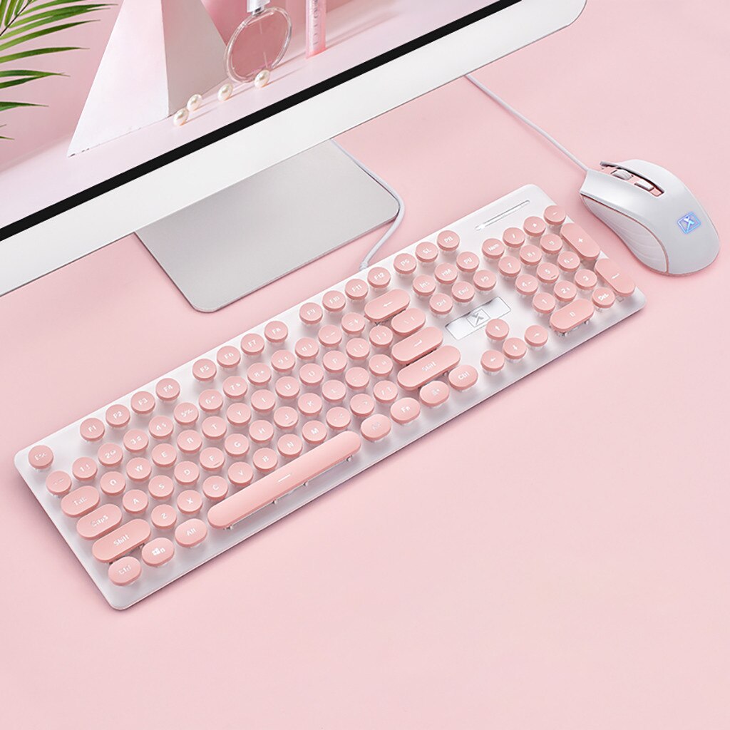Punk Robot Wired Keyboard And Mouse Set Round Key Cap For PC Computer For Notebook Laptop Desktop PC TV Office
