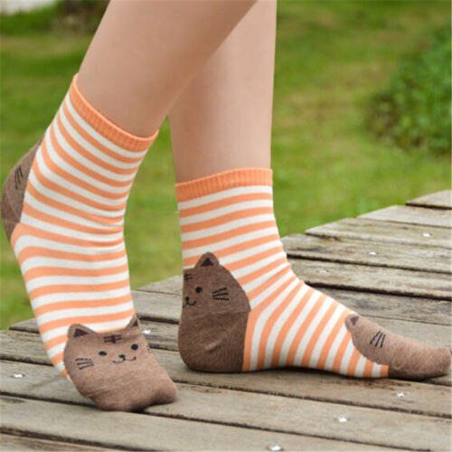 Goocheer bomuld koreansk stil dame sjov strømper dame piger børn tegneserie kat bomuld ankelstrømper y: Orange