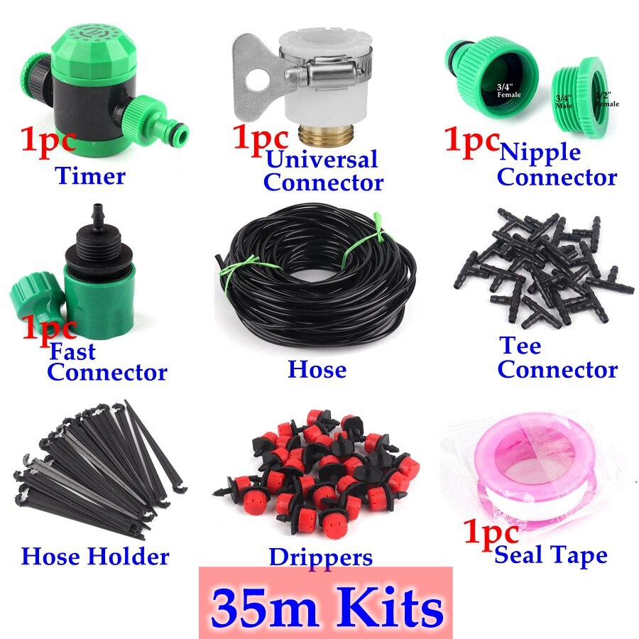 40M~5M Drip Irrigation System Automatic Watering System Garden Irrigation Timer Controller Micro Drip Watering Kits Easy Use: 35m Timer Kits