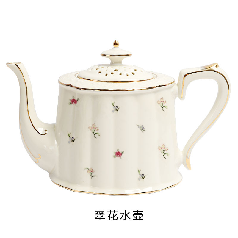 European Coffee Cup and Plate Set Ceramic British Gold Rim Teaware French Fancy Restaurant Afternoon Tea Cup with Saucer Spoon: Flower 1 Pot