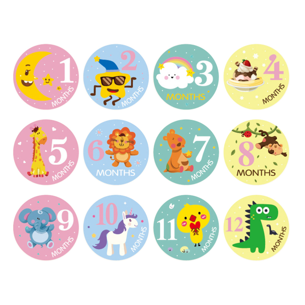 12 Pcs 10x10cm Baby Month Stickers Milestone Self-Adhesive Stickers Anti-Dirty Sticker for Newborn