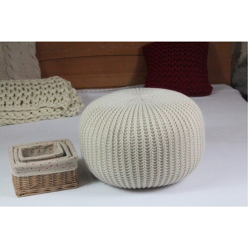 Coussin rond en laine tricoté à la main, POUF de sol, POUF: Beige