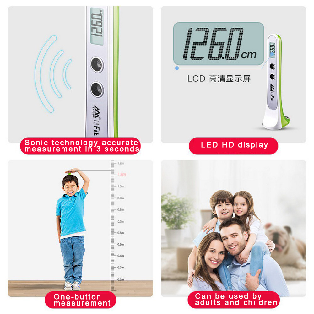 Stadiomètre à ultrasons pour enfants et adultes, Instrument de mesure portatif, dispositif de mesure de la hauteur, règle, moniteur de capteur