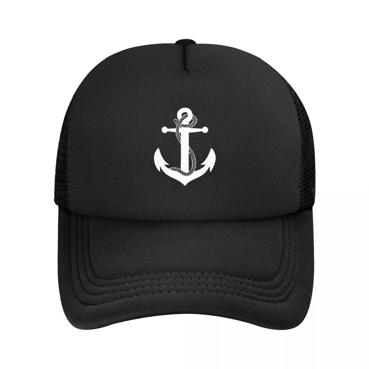 Gorra de béisbol de malla de capitán náutico, sombrero de sol ajustado, transpirable, Snapback, otoño: Negro