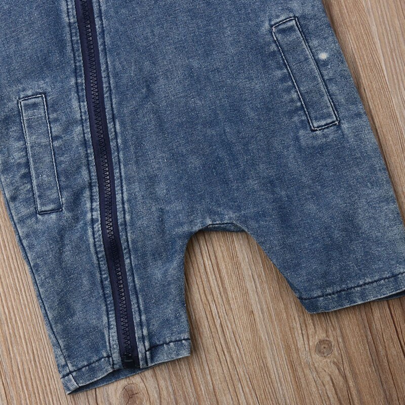 Focusnorm 2 Farben 0-4T Kleinkind Baby-Body Overall Ärmelloses Hooded Zipper Feste Denim Sommer Kleidung Sunsuit