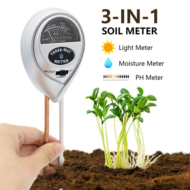Jordfugtighedsmåler  - 3 in 1 jordtestsæt havearbejdsværktøj til ph, lys og fugt, plantetester til hjem, gård, græsplæne, indendørs og