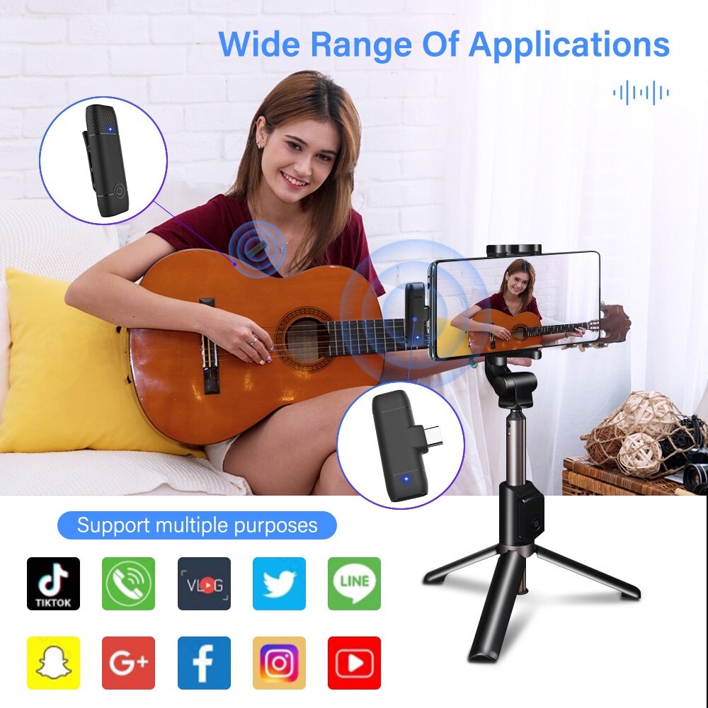 Wireless Lavalier Microphone Portable Audio Video Recording Plug-and-Play Mic For IPhone 12 13 iPad xiaomi Android Video Camera