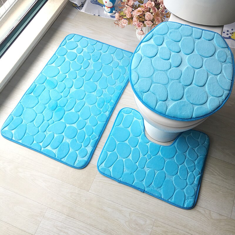 Zeegle Embossed Toilet Bath Mats Set Memory Foam Bath Mat Carpets Absorbent Non-Slip Floor Rugs Toilet Rugs Lid Cover: cobblestone