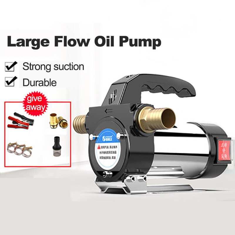 Small Portable Large Flow Electric Oil Suction Pump 12/24 / 220V Stainless Steel Diesel / Kerosene Self-priming Suction Oil Pump