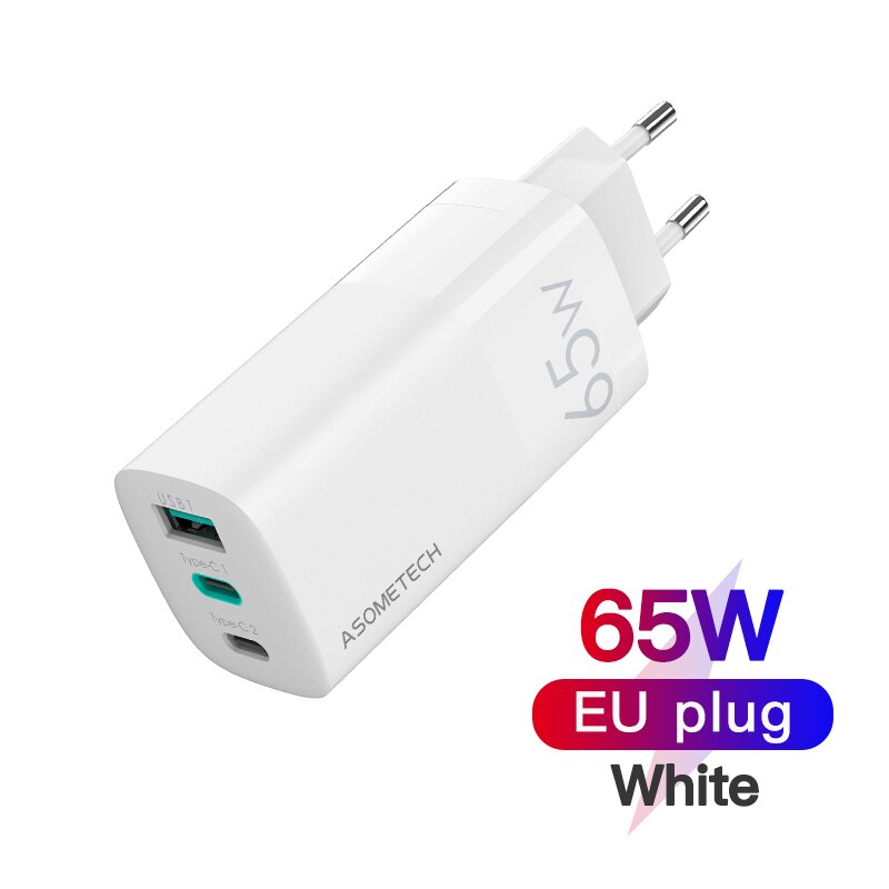 65W Gan Charger Quick Charge 4.0 3.0 Type C Pd Usb Telefoon Oplader Multi Poorten Qc 4.0 3.0 Draagbare snelle Oplader Voor Laptop Tabletten: White for EU