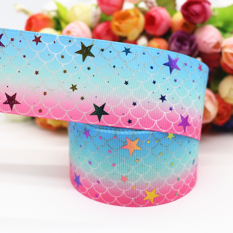 10 Yards 1.5 "38MM brillant arc-en-ciel or étoile imprimé ruban gros-grain pour cheveux nœuds bricolage artisanat accessoires faits à la main M19090201: 13
