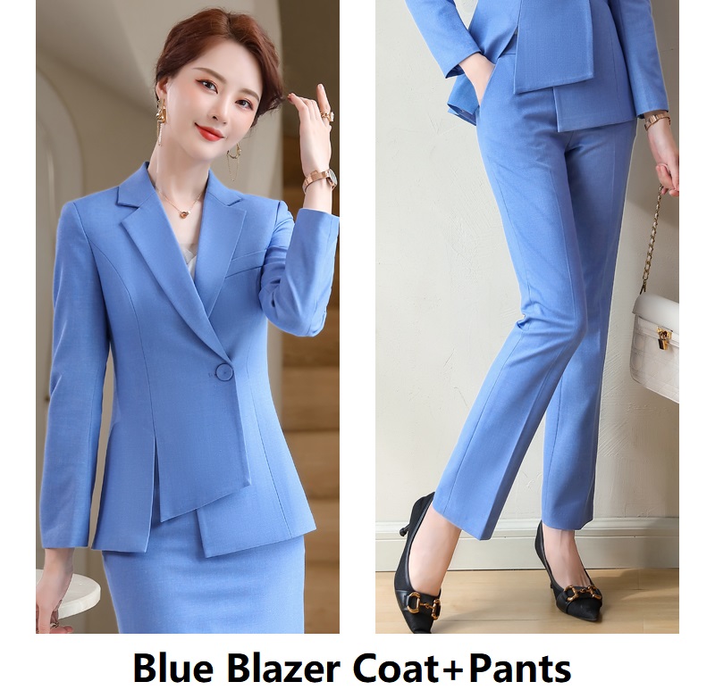 Asymmetric Size S-4XL Women Pant Suit Blue Purple Black Two Pieces Set Single Button Blazer With Trouser For Spring