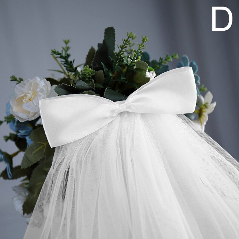 Velos cortos de tul para vestido de novia, cinta blanca con borde, lazo con peine para el pelo, velo para el cabello, accesorios de boda para novia: Beige