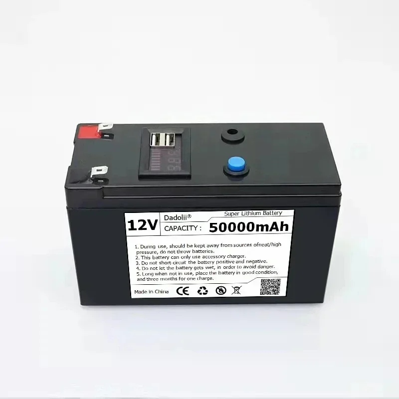 12 V Akku 50 Ah 18650 Lithium-Akku Wiederaufladbarer Akku für Solarenergie-Elektrofahrzeugbatterie + 12,6 V 3 A Ladegerät