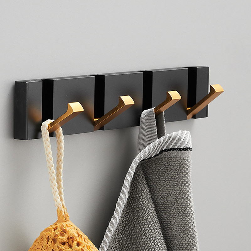 Zwart Gouden Robe Haken Vouwen Handdoek Hanger Installatie Muur Haken Coat Kleding Houder Voor Badkamer Keuken Slaapkamer Hal