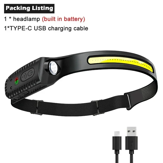 1-10 stk. led-sensorpandelampe med indbygget batteri, usb-genopladelig hovedlommelygte, pandelampe, camping, fiskeri, søgelampe: Blå