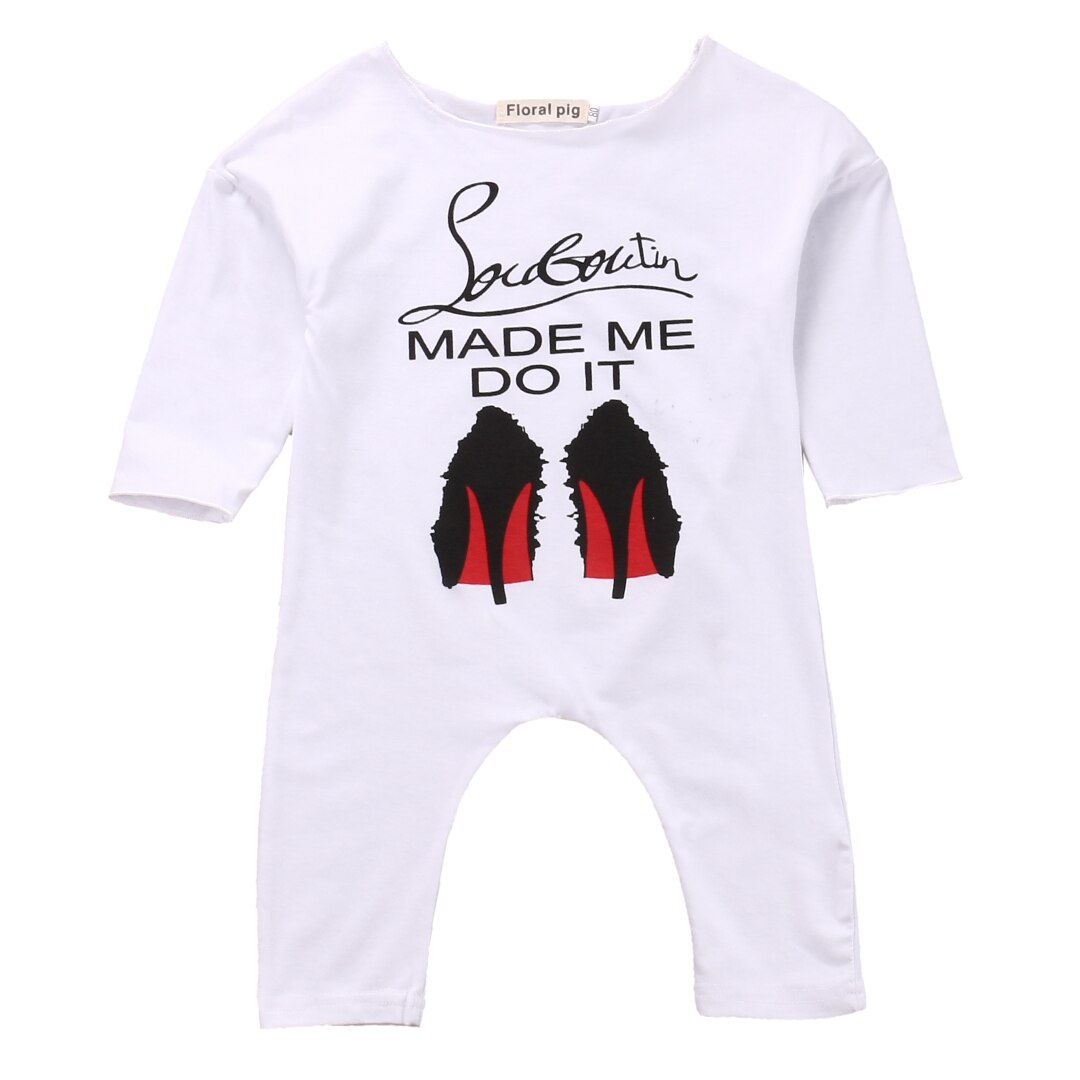 Funny Autumn Cotton Romper Newborn Baby Girl Boys High Heel Shoes Printed Romper Long sleeve one piece White Jumpsuit 0-18M: 18M