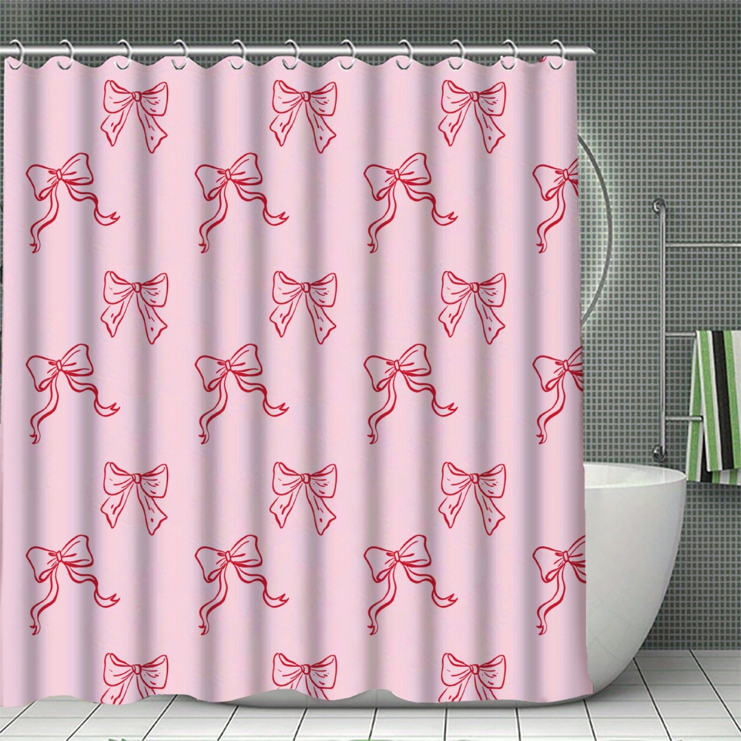 Bowknot Shower Curtain Waterproof Anti-Mold Bath Curtain with Hooks, Bathroom Tub Dry Wet Separation: Blue