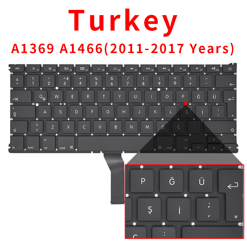 Kannettava tietokone  a1369 a1466 us uk venäjä saksa ranska espanja portugali näppäimistö macbook air 13 " näppäimistöt ilmaiset ruuvit: Musta