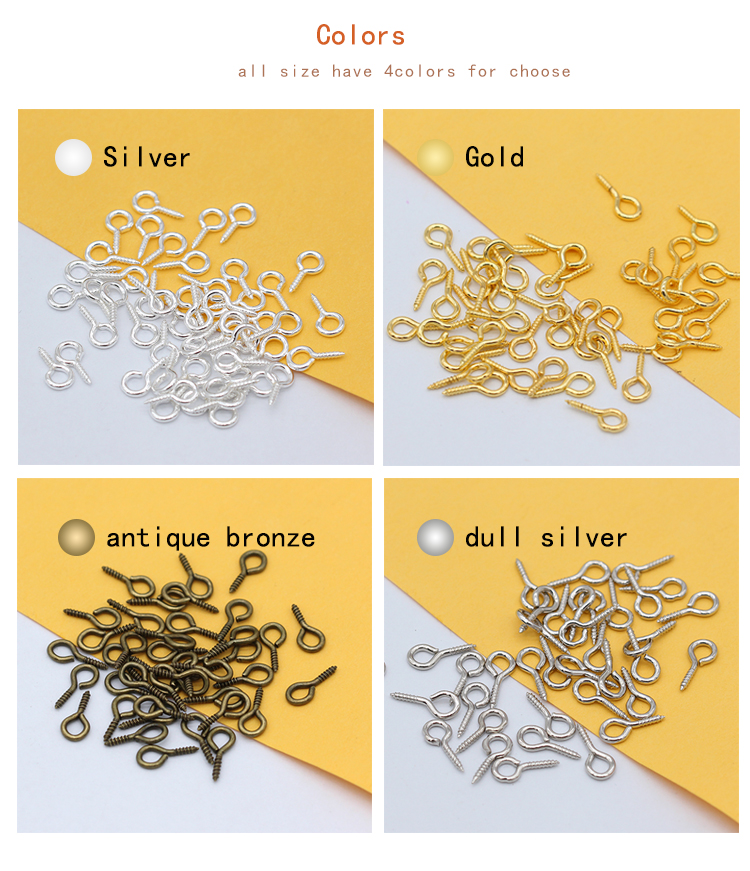 Chevilles à œil plaquées argent or 200p 8/10/12/13mm | Épingles à Bail supérieures, fermoirs de vis, œillets à crochet filetés avec boucle pour perles semi-percées, broche