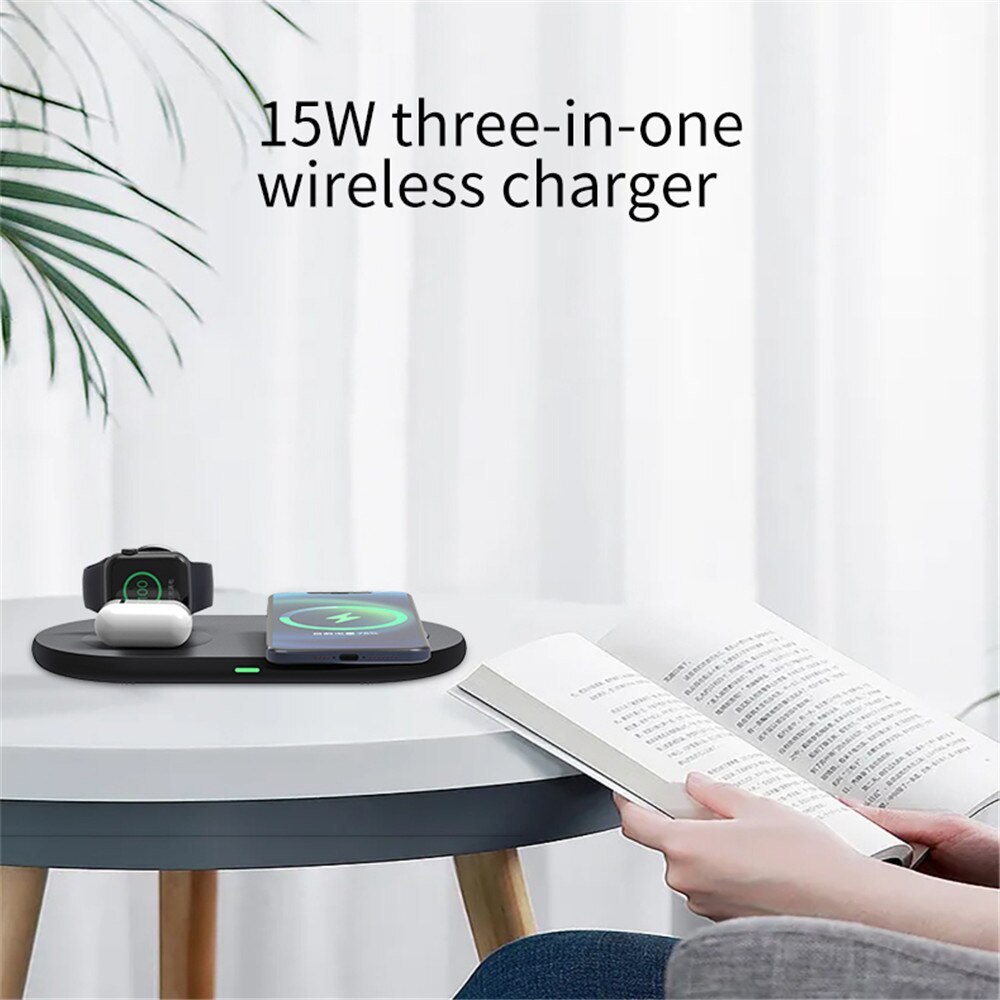 Kebidu 3 In 1 Draadloze Oplader 15W Snel Opladen Dock Station Smart Charger Voor Iphone 13 12 Xs Xr x8 Z5A Voor Apple Horloge Airpod