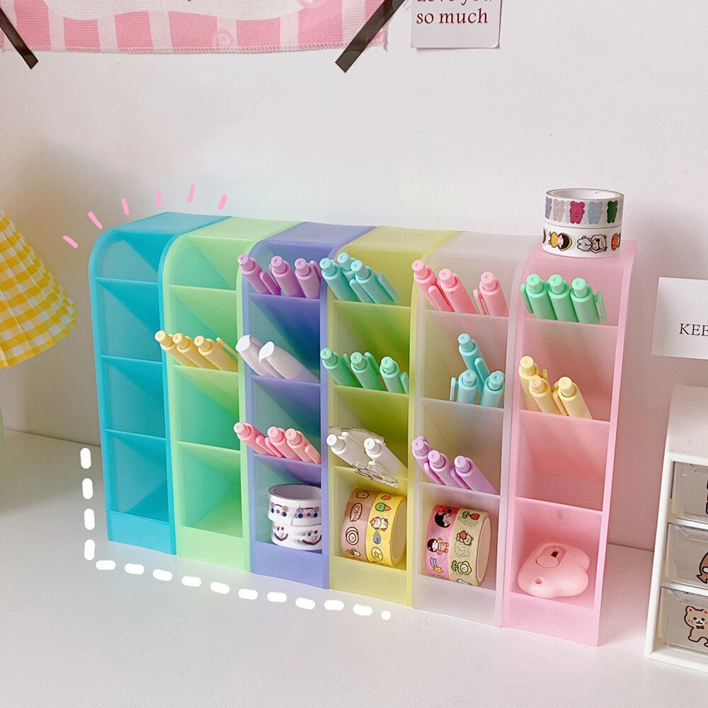 Minkys Kawaii Bitterkoekje Kleur 4 Gird Desktop Organizer Penhouder Bureau Makeups Potlood Opbergdoos School Kantoorbenodigdheden