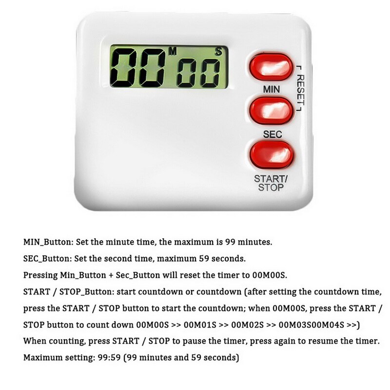 Kitchen Clock Timer 99 Minute Digital LCD Sport Countdown Loud Alarm Cooking Timer Stopwatch Electronic Programming Timing