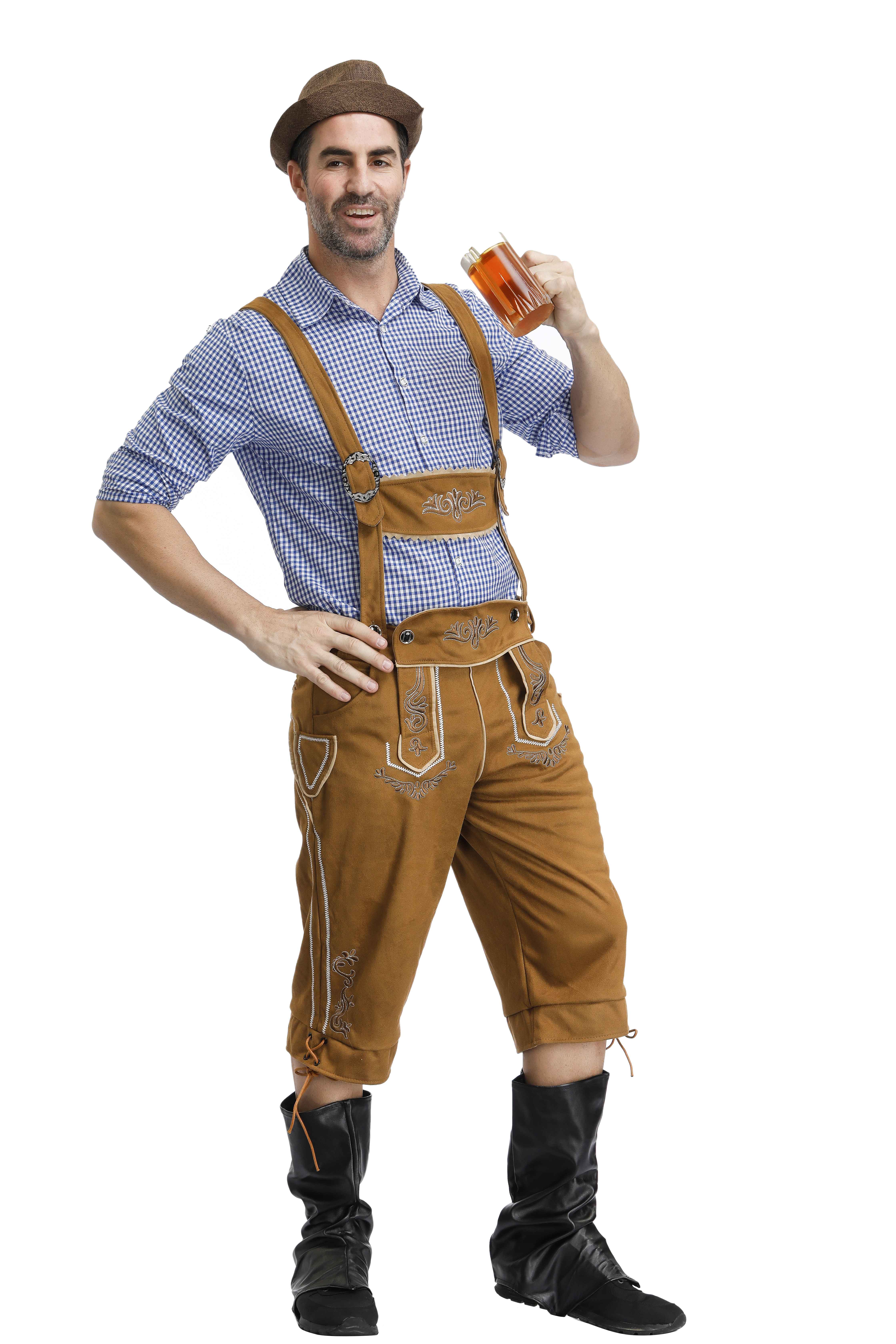 Tysk oktoberfest kostume herrer bayerske lederhosen beer guy fancy dress outfit with hat