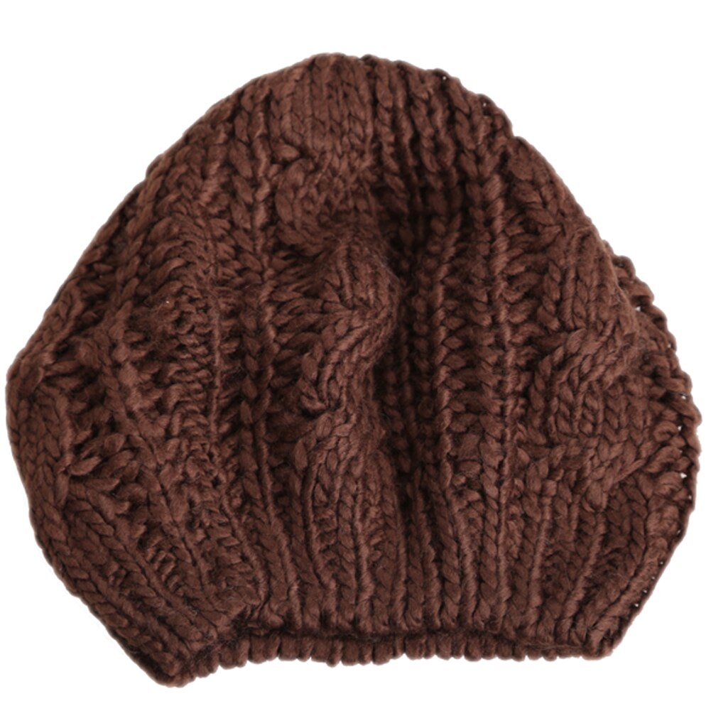 Vinter kvinder baret varm strikket baggy beanie hat temmelig behagelig almindelig hætter flerfarvet elasticitet ski cap: Kaffe