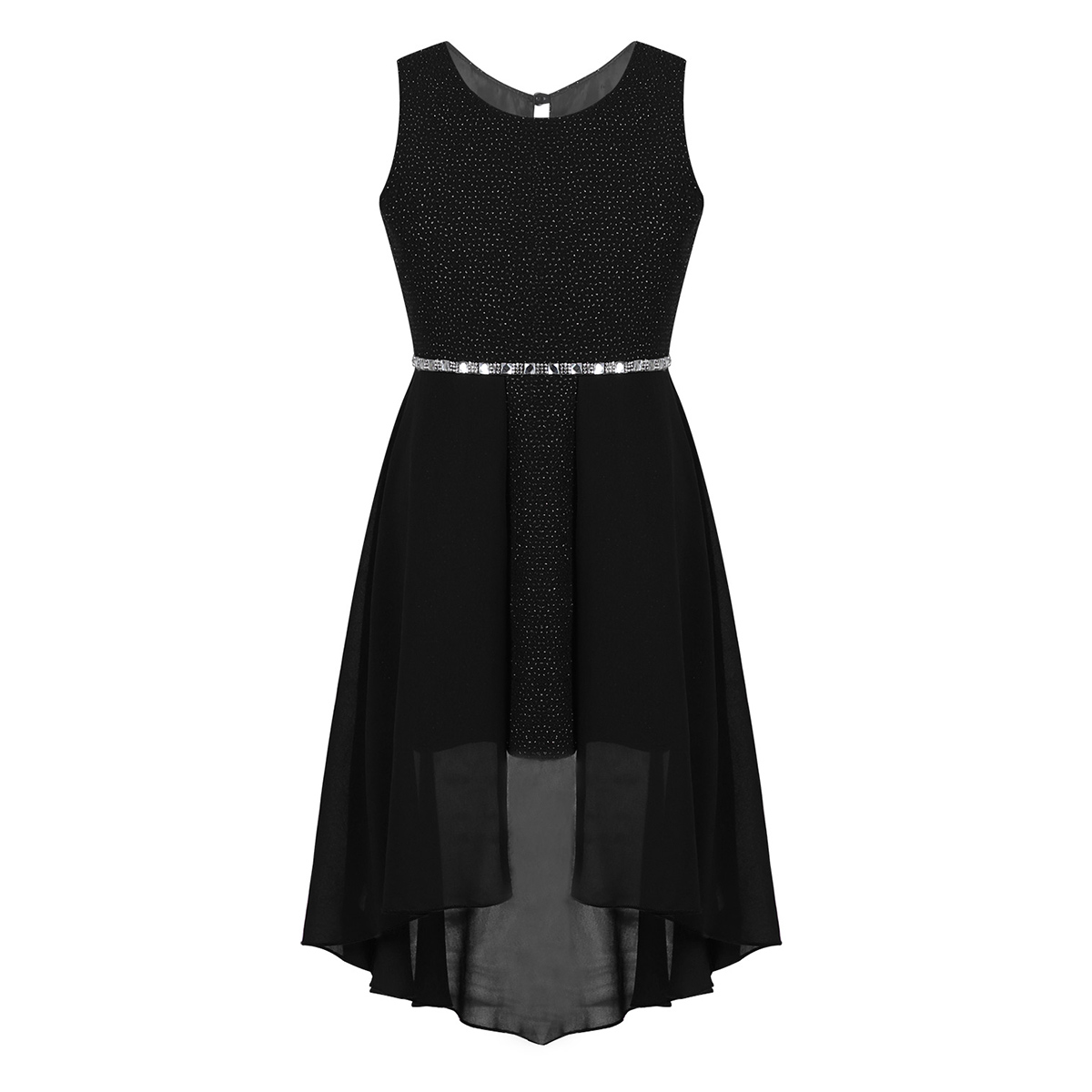 Chictry børn teenagere ærmeløs glitrende rhinestone chiffon piger fødselsdag bal fest balsal kjole social dans kostume: Sort / 14