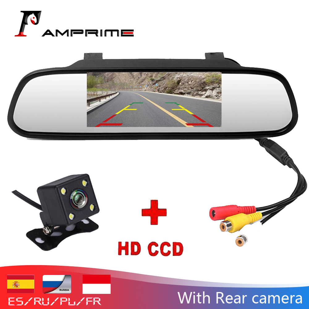AMPrime 4.3 inch Auto HD Achteruitkijkspiegel Monitor CCD Video Auto Parking Assistance LED Nachtzicht Achteruitrijcamera Achteruitrijcamera