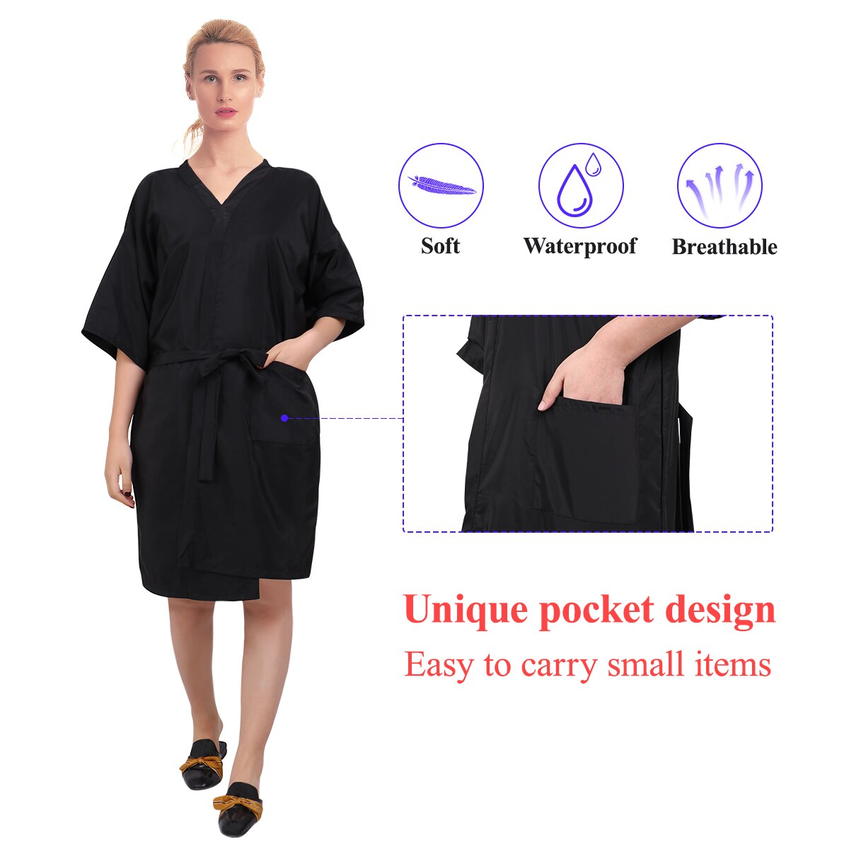 Lurrose Waterdicht Salon Client Gown Robe Professionele V-hals Spa Hotel Kapper Gast Kleding Kappers Cape (Zwart)