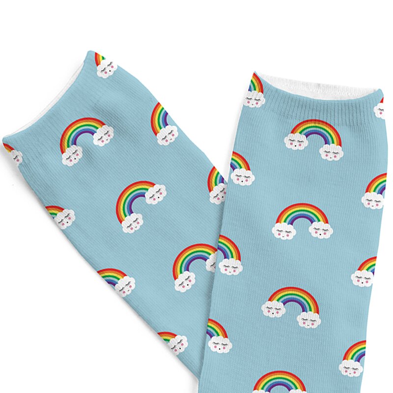 1 Para Niedliche Regenbogen Gedruckt Socken freundlicher freundlicher niedrig schneiden Knöchel Farbe Baumwolle lässig Charakter kurz 3D Socke