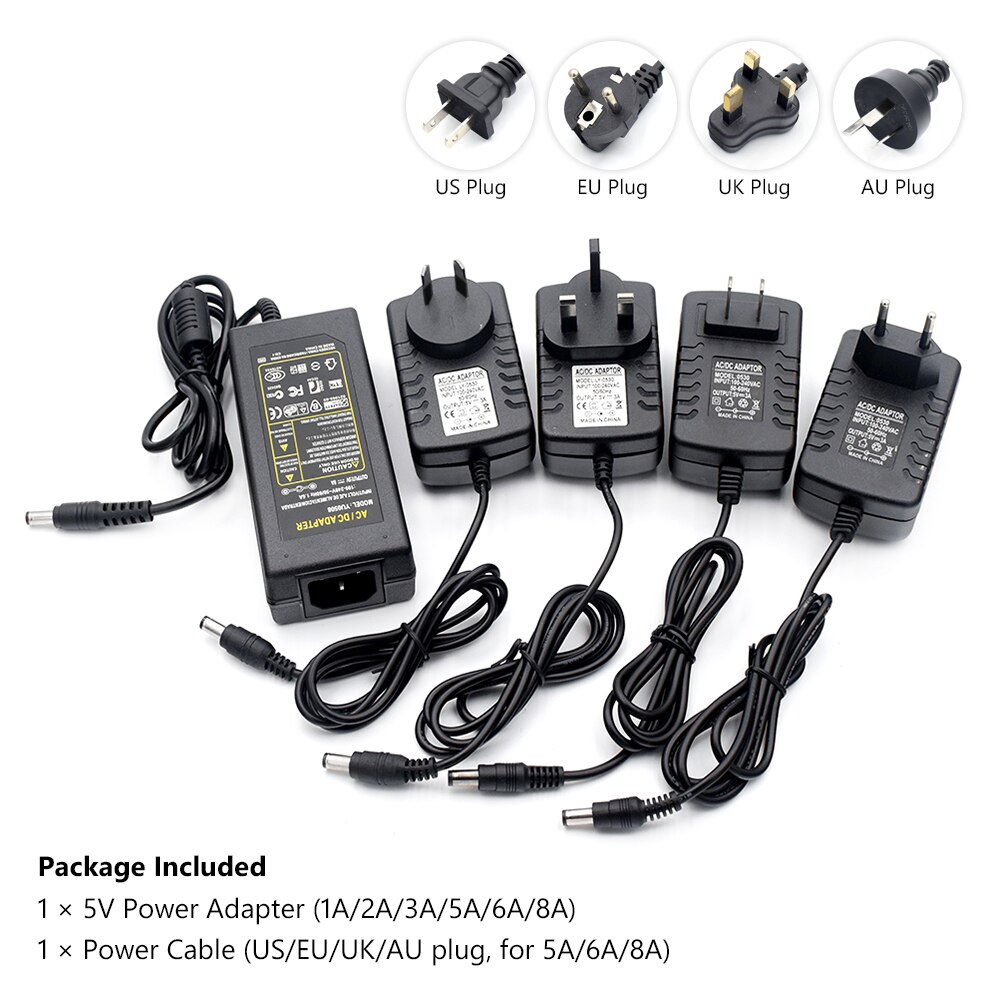 Power Supply Charger Transformer Adapter DC 5V 1A 2A 3A 5A 6A 8A AC 100V - 240V to DC 12 V EU US UK AU Plug For Led Strip Lamp