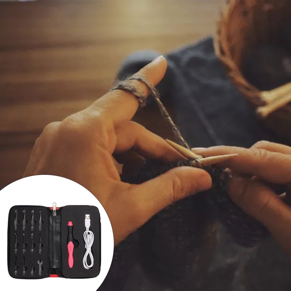11 In 1 Light Crochet Hook Rechargeable LED Knitting Tool Needle USB Knitting DIY Sweater Sewing Accessories