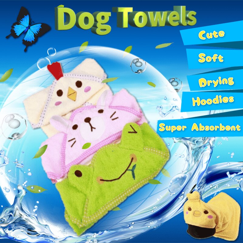 Cute Pet Cat Hoodies Puppy Dog Towels Super Absorbent Bathrobes Soft Bath Dog Drying Towel Cleaning Necessary Supply Big Size