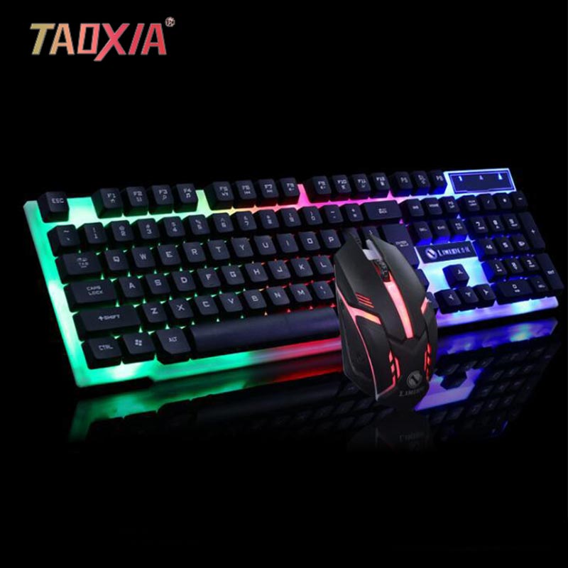 Office Household White Seven Colors Luminescent USB Cable Competitive Suspension Keyboard and Mouse Game Backlight Kit: black