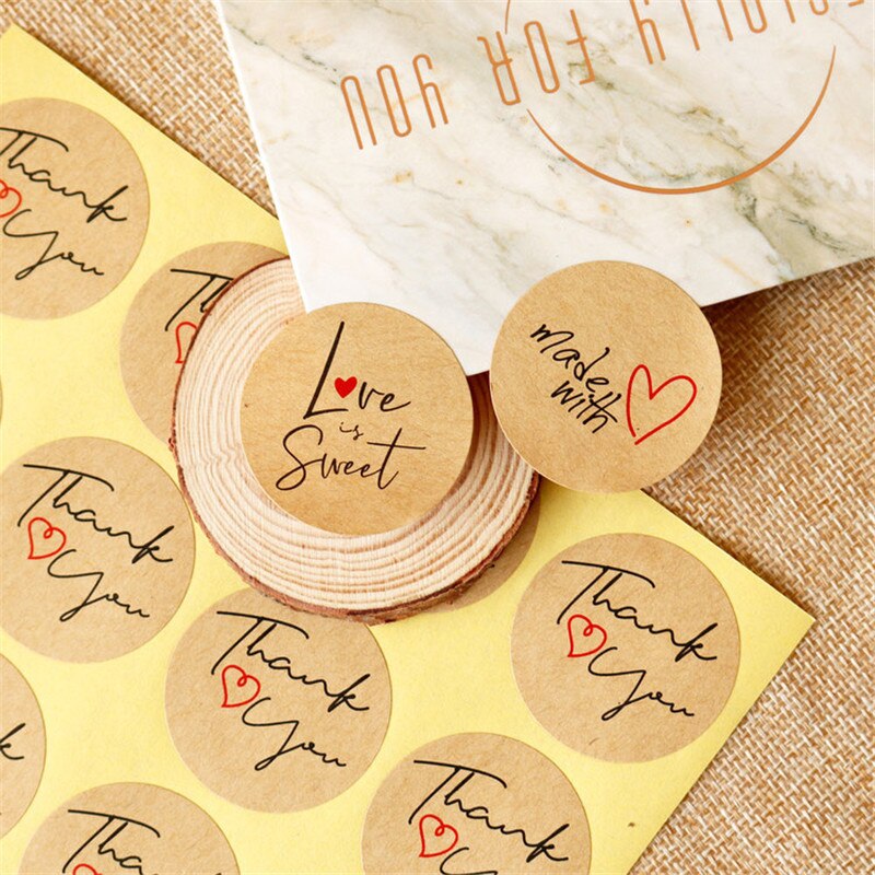 48 Pcs Papieren Zak Gemaakt Met Liefde Dank U Kraft Papieren Zak Met Papier Sticker Party Wedding Verpakking snoep Verpakking Zak