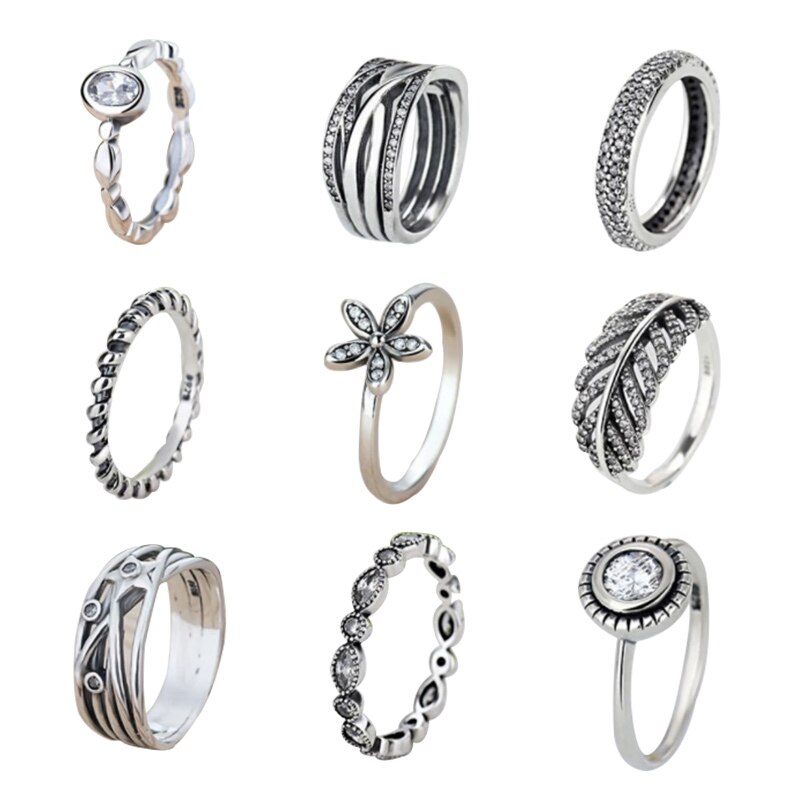 Klassisk stil stabelbar ring sløjfe knude blomster blad ring metal zirconia krystal finger lucky ring kvinde & #39 ;s bryllup fest smykker