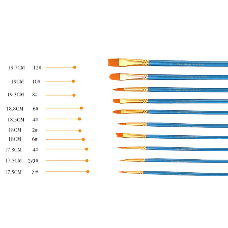 10Pcs 17.5 Cm ~ 19.1 Cm Nylon Tekening Kwast Set Voor Kinderen Kids Haar Olieverf Voor aquarel Acryl Art Leveranties: Default Title