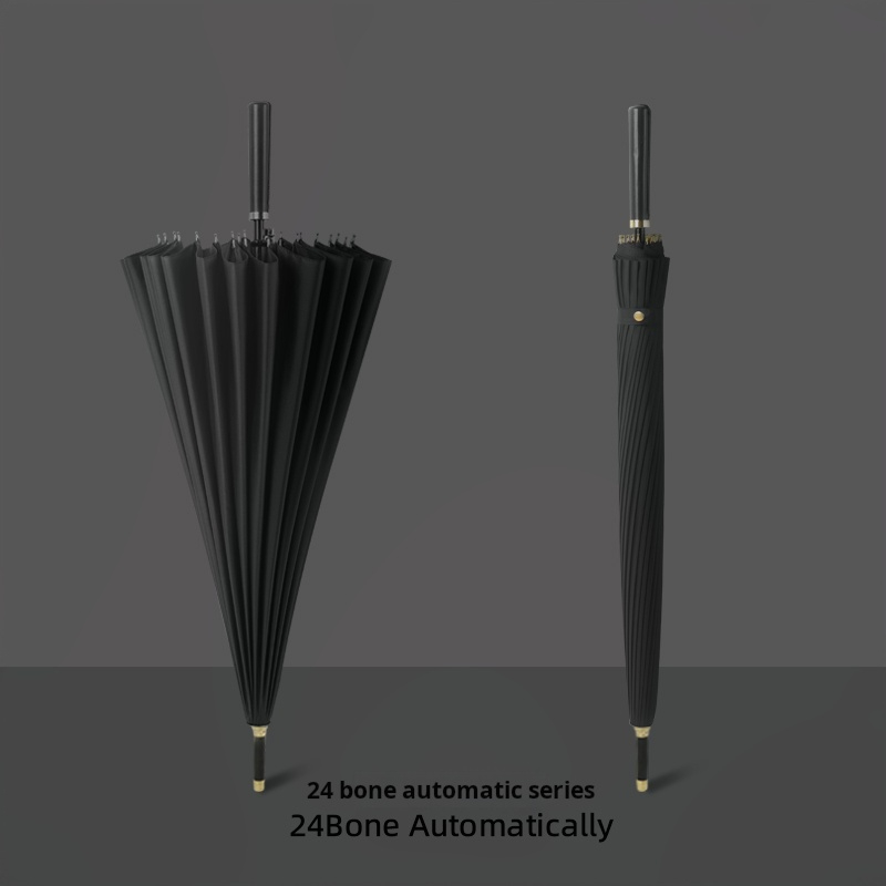Musan 24 Ribs Long Handle Female UV Umbrella Parasol for Men Integrated Button Automatic Large Wind-Resistant rain umbrella: black