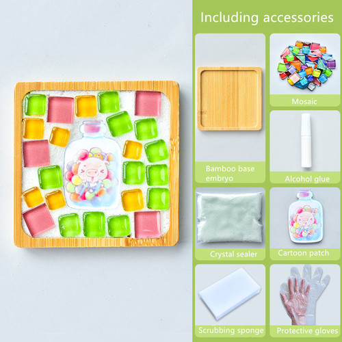 1Set Glas Mozaïek Tegels Voor Diy Handgemaakte Hobby Bamboe Coaster Handgemaakte Voor Kinderen Puzzel Mozaïek Materiaal: 10